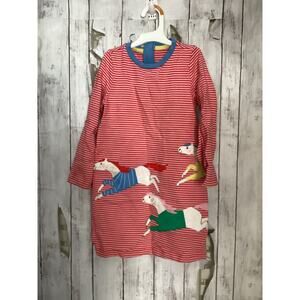 Joules Girl's Rosalee Back Zip Pink Stripe Long Sleeve Horse Dress. 6 yrs